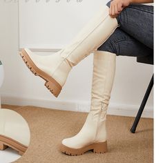 New Women's Knee High Platform Boots Size 7.5 Does Not Come In Original Box Chunky Heeled Boots, Knee High Platform Boots, Lug Boots, Leather Knee Boots, Black Riding Boots, Platform Heels Boots, Leather Heeled Boots, Black Suede Boots, Calf Boots