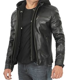 a man wearing a black leather jacket