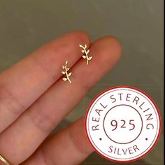 1g /0.04oz S925 Sterling Silver 14k Plated Leaf Branch Stud Earrings Jewelry. Measures 0.19in X 0.48in Delicate Silver Earrings In 14k Gold, Delicate Silver-colored 14k Gold Earrings, Delicate Silver Tarnish-resistant Earrings, Minimalist Gold Jewelry Stamped 925, Gold Rhinestone Earrings, Tiffany Earrings, Glass Drop Earrings, Earrings Handmade Dangle, Purple Diamond