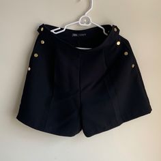 Zara High Waist Black Dress Shorts With Gold Buttons. Size M. Never Worn. Elegant Buttoned Shorts For Spring, Black Shorts With Buttons For Spring, Chic Black Shorts With Buttons, Elegant Black Shorts For Going Out, Zara Black Shorts For Night Out, Chic Black Zara Shorts, Elegant Black Shorts For Date Night, Elegant Black Zara Shorts, Black Dress Shorts