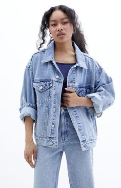 Medium Indigo Relaxed Denim Trucker Jacket Trucker Jacket Women, Oversized Jean Jacket, Denim Trucker Jacket, Jean Jacket Women, Blue Jean Jacket, Oversized Denim Jacket, Blue Denim Jacket, Trucker Jacket, Baggy Jeans