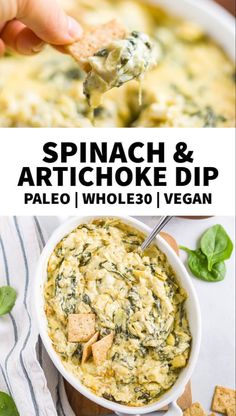 spinach and artichoke dip in a white bowl