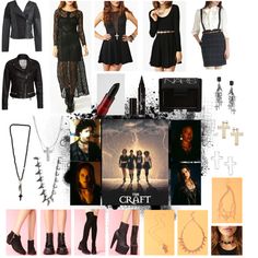 a collage of photos with clothing and accessories including shoes, necklaces, bracelets