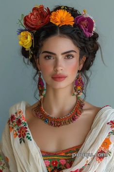 mexican-braids-7 Flamenco Style Fashion, Boho Mexican Outfit, Mexican Hair Flowers, Mexican Braids Hairstyles, Mexican Wedding Hair, Traditional Mexican Hairstyles For Women, Mexican Make Up, Mexico Hairstyles, Mexican Makeup Look Traditional