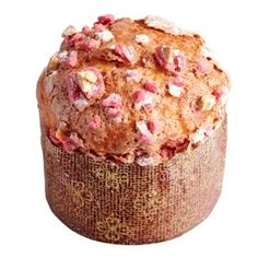 a muffin with pink and white sprinkles on it