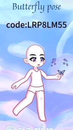 a cartoon character holding a butterfly in one hand and the text, butterfly pose code lrp