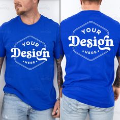 Blue Graphic Design Short Sleeve T-shirt, Blue Crew Neck T-shirt With Branding, Blue Relaxed Fit T-shirt With Branding, Blue Custom Print Crew Neck Tops, Blue Graphic Design T-shirt With Short Sleeves, Blue Tops With Custom Print And Crew Neck, Blue Graphic Short Sleeve T-shirt, Blue Crew Neck Top With Custom Print, Blue Crew Neck Shirt With Custom Print