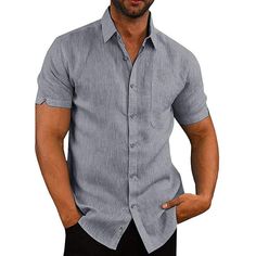 PRICES MAY VARY. MATCH:Classic casual dress shirts for men/ boys/ high school or college students/ all the youth or adults. Perfectly match with solid t-shirts, pants, jeans or beach casual shorts. Men Casual Style, Casual Beach Style, Men Linen Shirt, Timeless Fashion Pieces, Fashion Men Casual, Short Sleeve Linen Shirt, Casual Outfits Summer, Mens Summer Outfits, Mens Casual Outfits Summer