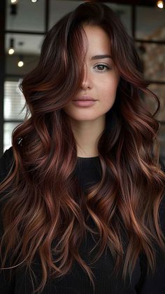 30 Balayage Hair Color Ideas to Define Your 2024 Style Deep Brown Auburn Hair, Red Brown Caramel Hair, Chocolate Red Highlights, Cherry Brown Balayage Brunettes, Chocolate Cherry Brown Hair Balayage, Dark Hair Color Ideas Pale Skin, Red Brown Fall Hair, Dark Color Melt Hair Brunettes, Best Highlight Color For Dark Brown Hair