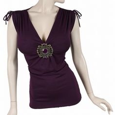 Gorgeous & Unique Purple Top With Ties At The Shoulder And A Beautiful Center Attachment With Purple Stone!!!! Cute Purple Shirts, Dark Purple Top Outfit, Purple Aesthetic Clothes, Purple Top Outfit, Purple Clothing, Lavender Aesthetic, 2000s Clothes, Sublimation Ideas, Oc Inspo