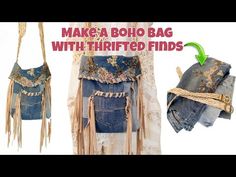 an old pair of denim shorts with fringes on the bottom, and a handbag hanging from it