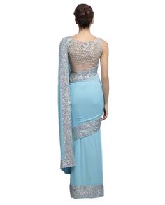 This designer saree is in light blue colour in pure gorgette fabric. It has silver sequin embroidery handwork. Blouse of this designer saree is also fully embroidered with sequin silver handwork This designer saree comes with a matching petticoat. Aishwarya Sakhuja, Blue Sequin Saree, Namita Dubey, Sky Blue Saree, Handwork Blouse, Sequins Saree, Light Blue Colour, Rings Sapphire, Backless Blouse Designs