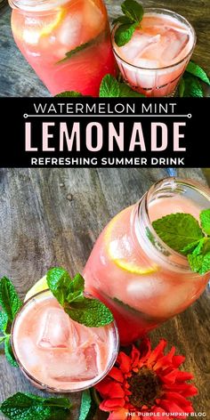 two glasses filled with watermelon mint lemonade