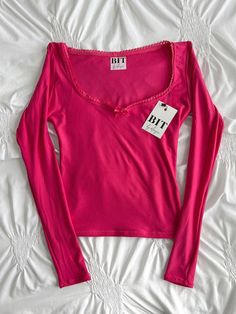 Alice long sleeve top – Bit By Angie Pink Y2k Long Sleeve, Hot Pink Long Sleeve Shirt Outfit, Cute Tops Long Sleeve, Long Sleeve Shirts Aesthetic, Appearance Tips, Pink Long Sleeve Crop Top, Cute Lounge Outfits, Long Sleeve Shirt Outfits, Sweetheart Neckline Top