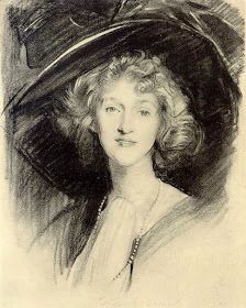 a drawing of a woman wearing a large hat