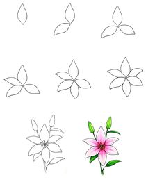 four different types of flowers are shown in this drawing lesson for children to learn how to draw