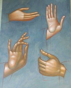 several different types of hands on a blue background