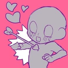 a drawing of a cartoon character with hearts coming out of his mouth and an arrow in the other hand