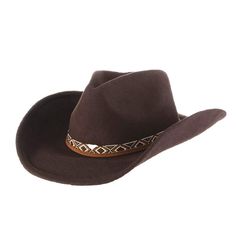 Crushable Wool Felt Western Hat with Aztec Band - Scala Hats Felt Cowboy Hat, Western Hat, Felt Cowboy Hats, Aztec Pattern, Western Hats, Cowboy Hat, Turquoise Beads, Faux Suede, Water Repellent