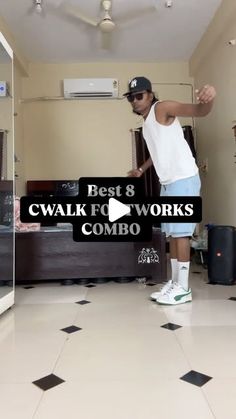 a man standing in front of a mirror with the words best 8 walk for works combo