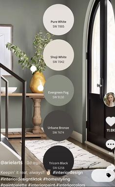 the interior paint color scheme is shown in shades of gray, white and black with text overlays