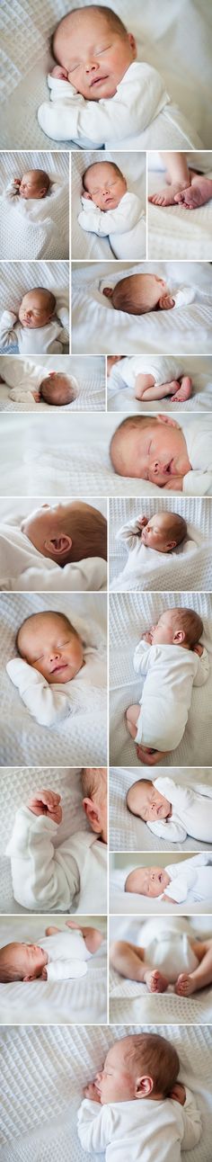 multiple pictures of a baby sleeping on a bed