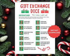 a printable christmas gift exchange sheet with candy canes and candies around it