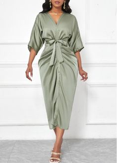 Color:Sage Green;Size:XL;Package Contents:1 X Dress , 1 X Belt;Occasion:Other;Style:Casual; V Neck Bodycon Dress, Elegant Dresses Plus Size, Beach Bridesmaid Dresses, Fashion Dresses Online, Plaid Outfits, Bodycon Dress With Sleeves, Neck Bodycon Dress, Plain Tops, Sleeve Bodycon Dress