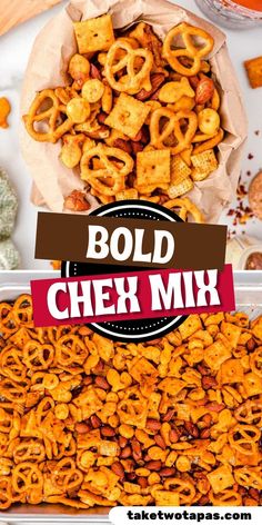 the ingredients to make bold cheesy mix are displayed in bowls and on trays