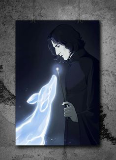 a woman holding a wand in her hand and looking at the light coming from it