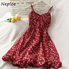 Neploe Vintage Print Bohemian Holiday Dress Women High Waist Hip A Line Slim Vestidos V Neck Women Dresses Casual Summer, Holiday Dresses Women, Aesthetic Cottagecore, Cottagecore Fashion, Clothing Vintage, Mini Skater Dress, Casual Summer Dresses, Womens Casual Outfits, Dress Floral