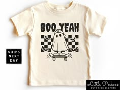 Boo Yeah Shirt, Halloween Retro Shirt Offically A Handful Shirt, Funny Halloween Onesies, Halloween Shirt Designs Vinyl, Halloween T Shirt Design, Cricut Tee Shirt Ideas, Toddler Shirt Ideas, Halloween Toddler Shirts, Boy Halloween Shirts, Kids T Shirt Design Ideas