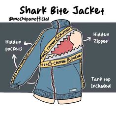 the shark bite jacket is labeled in several different languages