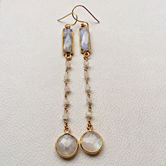 Fine Quality Faceted Rainbow Moonstone Gemstones , Beads Handmade Long Earring With Sterling Silver & Gold Plated . Gemstone - Rainbow Moonstone , Beads Stone Size - , mm ( approx ) Stone Shape - Rectangle , Oval , Beads Size - mm Cut - Faceted QTY - 1 Pair in this listing. #2061 ( Sizes are close approximation ) Please see more 925 Sterling Silver Earring :- http://www.etsy.com/shop/finegemstone/search?search_query=earring &order=date_desc&view_type=gallery&ref=shop_search We al Adjustable White Crystal Earrings For Gift, Beaded Moonstone Jewelry Gift, Moonstone Beaded Jewelry For Gifts, Beaded Moonstone Jewelry For Gifts, Festive White Dangle Crystal Earrings, White Gemstone Dangle Crystal Earrings, Dangle Crystal Earrings With Gemstone Accents As Gift, White Gemstone Crystal Dangle Earrings, White Dangle Jewelry With Gemstone Accents