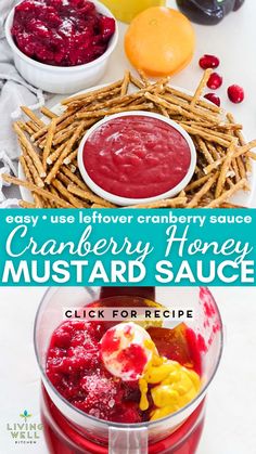 cranberry honey mustard sauce in a blender with the words easy use leftover cranberry sauce