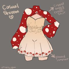 a drawing of a woman's dress with red polka dots on the sleeves and shoulders