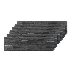 four pieces of black slate tile on a white background