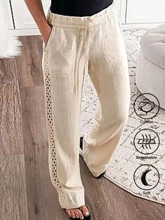 JFN Cotton Casual Plain Loose Pants | justfashionnow Cotton Linen Trousers, Linen Trousers, Casual Trousers, Short En Jean, Look Casual