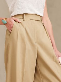 Accentuate and astound with these high-rise, ultra-wide chinos, designed to elongate the legs and emphasize the waist.  Our designers employed super soft and sturdy cotton twill in a double-weave for tailored comfort that carries you through all seas Banana Republic Wide Leg Pants, Cream High-waist Wide Leg Cotton Pants, Khaki Wide-leg Pants With Elastic Waistband, Khaki Wide Leg High-waisted Pants With Elastic Waistband, Khaki Wide-leg Cargo Pants With Elastic Waistband, Banana Republic, Cotton Twill, New Product, Wide Leg Pants