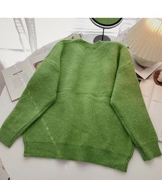 Style: commuting Size: one size Color: Green Green Long Sleeve Knit Sweater, Green Cozy Long-sleeve Outerwear, Cozy Hand-knitted Green Sweater, Green Long Sleeve Soft Knit Top, Green Oversized Long Sleeve Knit Top, Korean Age, Long Sleeve Pullover, Long Sleeve, Green