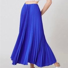 Elastic Waist Pleated Maxi Skirt Blue Maxi Skirt, Skirt Crop, Crop Top Set, Pleated Maxi Skirt, Top Skirt Set, Crop Top Skirt, Floral Maxi Skirt, Polka Dot Skirt, Blue Maxi