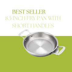 the best seller frying pan with short handles is shown in front of a green background