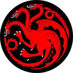 a red and black dragon is in the middle of a circle