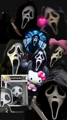 several different types of halloween masks with faces and mouths, all decorated in white and black