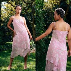 90s pastel pink slip dress. It is beaded/sequined and floral. Labelled size 14 and Rockmano.  It has a tiered handchief hem. Measurements: Pit to pit : 48 cm Waist : 85cm Hips: 105cm Our model is between a UK size 6 and 8 and about 5ft5.  #90sdress #slipdress #cottagecore #summerdress #fairy Pink Spring Slip Dress With Bias Cut, Spring Pink Slip Dress With Bias Cut, Pink Bias Cut Slip Dress For Spring, Spring Pink Bias Cut Slip Dress, Ribbon Heels, Pink Slip Dress, Ascot Hats, Vintage Slip Dress, Vintage Slip