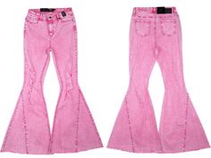 Pink Mineral Wash Flare Jeans-Jeans-Branded Envy Trendy Fitted Distressed Flares, Pink Flare Denim Jeans, Trendy Distressed Wide Leg Flares, Pink Flare Denim Bottoms, Trendy Distressed Flares For Spring, Spring Season Mid-rise Distressed Flares, Trendy Acid Wash Wide Leg Flare Jeans, Pink High Rise Distressed Jeans, High Rise Distressed Pink Jeans