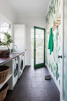 a washer and dryer in a laundry room