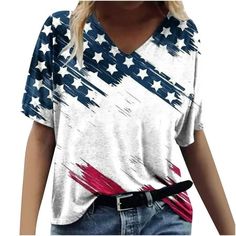 Product Description: Season:Summer and Spring Gender:Womens Occasion:Daily,casual Material:Polyester Pattern Type:Printed Style:Casual,Fashion,Comfortable Length:Regular Thickness:Standard How to wash:Hand wash Cold,Hang or Line Dry What you get:1PC Women Tops Size:S Bust:95cm/37.40'' Sleeve:17cm/6.69'' Shoulder:40cm/15.75'' Length:64cm/25.20'' Size:M Bust:100cm/39.37'' Sleeve:18cm/7.09'' Shoulder:41cm/16.14'' Length:66cm/25.98'' Size:L Bust:105cm/41.34'' Sleeve:19cm/7.48'' Shoulder:42cm/16.54'' American Flag Clothes, Fashion Queen, Womens Business Casual, Black And White Shirt, Us Size 10, Brand Clothing, Short Sleeve Tops, July 4, Design Concept