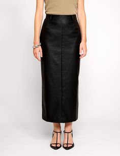 Yve Maxi Leather Skirt-BESTSELLER Sleek Leather Pencil Skirt, Sleek Leather Pencil Skirt For Night Out, Chic Faux Leather Pencil Skirt For Formal Occasions, Sleek Leather Pencil Skirt With Lining, Formal Black Leather Pencil Skirt, Sleek Black Leather Pencil Skirt, Elegant Leather Skirt With Belt Loops, Formal Leather Skirt With Belt Loops, High Waist Leather Skirt For Work