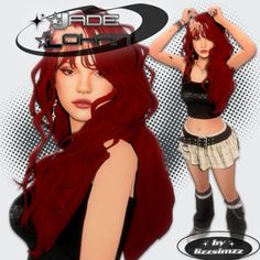 a girl with long red hair wearing a black top